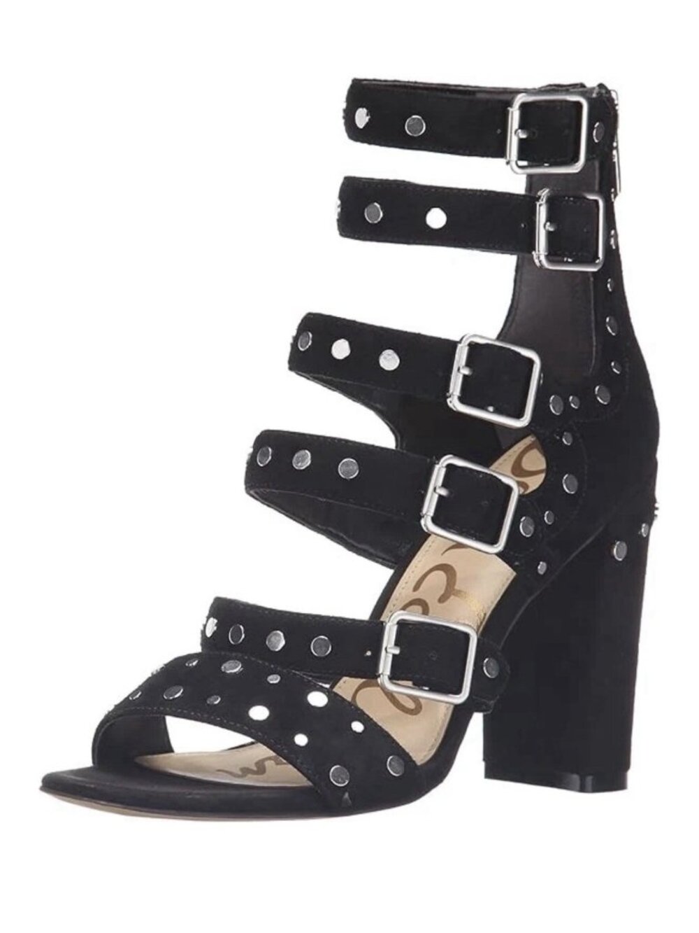 Sam Edelman York Black Suede Studded Strappy High Heel Sandals Size 10 Goth